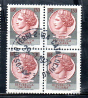 ITALIA REPUBBLICA ITALY REPUBLIC 1968 1976 SIRACUSANA TURRITA STELLE STARS LIRE 130 QUARTINA USATA BLOCK USED OBLITERE' - 1961-70: Usati