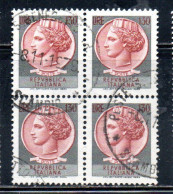 ITALIA REPUBBLICA ITALY REPUBLIC 1968 1976 SIRACUSANA TURRITA STELLE STARS LIRE 130 QUARTINA USATA BLOCK USED OBLITERE' - 1961-70: Usados