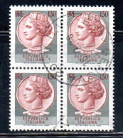 ITALIA REPUBBLICA ITALY REPUBLIC 1968 1976 SIRACUSANA TURRITA STELLE STARS LIRE 130 QUARTINA USATA BLOCK USED OBLITERE' - 1961-70: Usados