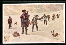 AK Jäger Schiessen Hasen Im Schnee  - Chasse