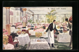 CPA Illustrateur Al Gran Café Parigi, Kellner Im Restaurant, Propaganda Entente  - Sonstige & Ohne Zuordnung