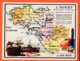 28777 / ⭐ Chromo Carte Géographique Région OUEST BRETAGNE VENDEE Metallurgie Construction Bateaux Pub LION NOIR 10x13 - Aardrijkskunde