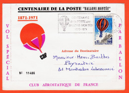 28635 / ⭐ Ballons MONTES N° 11486 Centenaire POSTE Vol Spécial Ballon Départ PARIS 28-01-1971 Atterrisage BETZ Oise  - Montgolfier