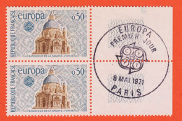 28531 / ⭐ Paire Bord Feuille Yvert Y-T N° 1676 Obliteration 1er Jour EUROPA Basilique SALUTE PARIS 8 Mai 1971 MNH**  - Neufs