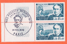 28526 / ⭐ Paire Bord Feuille Yvert Y-T N° 1624 Obliteration 1er Jour PARIS 14-02-1970 Prosper MERIMEE LUXE MNH**  - Nuovi