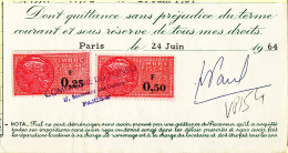 28606 / ⭐ Timbre Fiscal 0.50 + 0.25 Francs Quittance Loyer  24-06-1964 Tampon Cie RONEQ Boulevard Italiens Paris - Autres & Non Classés