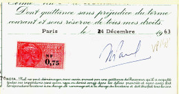 28670 / ⭐ Timbre Fiscal 0.75 N-F Nouveau Francs Quittance Loyer 24-12-1963 Tampon Cie RONEO Boulevard Italiens Paris - Sonstige & Ohne Zuordnung