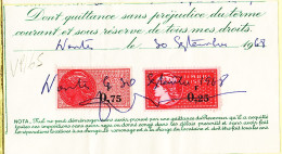 28599 / ⭐ Timbre Fiscal 0.25 + 0.75 Francs Quittance Loyer  30-09-1968 NANTES - Otros & Sin Clasificación