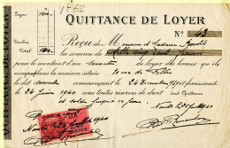 28591 / ⭐ Timbre Fiscal 2.40 Francs D.A Quittance Loyer 1500 Frs Pour 6 Mois 24-12-1939 à BOUTET Rue Feltre NANTES - Other & Unclassified