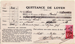 28597 / ⭐ Timbre Fiscal 5 Francs D.A Quittance Loyer 3000 Frs Pour 6 Mois 24-06-1947 à BOUTET 10 Rue Feltre NANTES - Autres & Non Classés