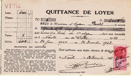 28595 / ⭐ Timbre Fiscal 5 Francs D.A Quittance Loyer 4000 Frs Pour 6 Mois 24-12-1948 à BOUTET 10 Rue Feltre NANTES - Andere & Zonder Classificatie