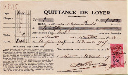 28594 / ⭐ Timbre Fiscal 5 Francs D.A Quittance Loyer 3000 Frs Pour 6 Mois 24-06-1947 à BOUTET 10 Rue De Feltre NANTES - Sonstige & Ohne Zuordnung