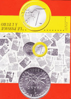 28584 / ⭐ ◉ CARTE SOUVENIR Le Passage EURO Avec Marianne Luquet 1 Franc Et 1 Euro  Cachets Commémoratifs 2001/2002 - Souvenir Blocks & Sheetlets