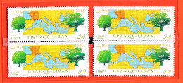 28637 / ⭐ Lot De 2x2 Timbres FRANCE-LIBAN 2008 YT 444 Chène Cèdre Carte Pourtour Méditerranéen - Lebanon