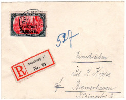 Bayern 1919, 5 Mark Freistaat Auf Einschreiben Brief V. Nürnberg N. Bremerhaven. - Covers & Documents