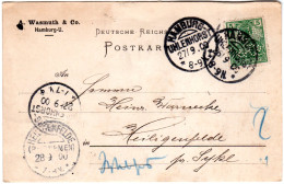 DR 1900, 5 Pf. Germania M. Perfin Auf Firmen Karte V. Hamburg-Uhlenhorst - Lettres & Documents