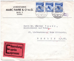 Schweiz 1941, MeF 3x30 C. Auf Eilboten Zensur Brief V. Biel (Bienne) N. Berlin - Cartas & Documentos