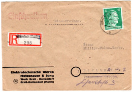 DR 1944, 42 Pf. Auf Brief M. Eingestempeltem Reko-Zettel V. Hohenstadt (March) - Cartas & Documentos