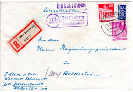 1950, Landpost Stpl. 20b BREITENBERG über Duderstadt Auf Reko Brief M. 20+40 Pf  - Cartas & Documentos