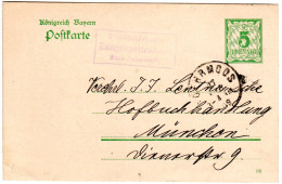 Bayern 1909, Posthilfstelle LANGENPETTENBACH Taxe Indersdorf Auf 5 Pf. Ganzsache - Brieven En Documenten