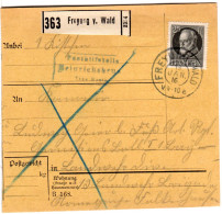 Bayern 1916, Posthilfstelle HEINRICHSBRUNN Taxe Mauth Auf Paketkte M. EF 25 Pf. - Covers & Documents