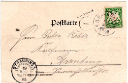 Bayern 1898, Stationsstpl. L1 PASSAU Auf Karte M. 5 Pf. U. Bahnpost-K1 Pa-Re 8 - Storia Postale