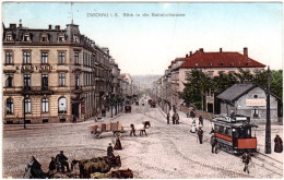 Zwickau, Bahnhofstrasse M. Tram Bahn, 1908 Gebr. Farb-AK - Sonstige & Ohne Zuordnung