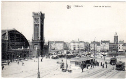 Belgien, Ostende, Place De La Station, Bahnhof M. Tram Bahn, Ungebr. Sw-AK - Bahnhöfe Ohne Züge