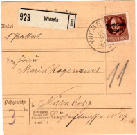 Bayern 1920, EF 75 Pf. Volksstaat Auf Paketkarte V. WIESETH - Brieven En Documenten