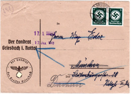 DR 1941, 2x6 Pf. Dienst Auf Landrat Brief V. GRIESBACH. Hoheitszeichen Abgedeckt - Brieven En Documenten