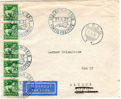 Schweden 1937, 5x5 öre Auf Erstflug Brief V. Stockholm N. Oslo, Norwegen - Autres & Non Classés