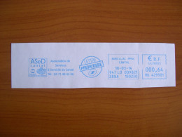 EMA Bleu Sur Fragment  HU 429501 AURILLAC Avec Illustration  ASED - EMA (Printer Machine)