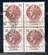 ITALIA REPUBBLICA ITALY REPUBLIC 1968 1976 SIRACUSANA TURRITA STELLE STARS LIRE 100 QUARTINA USATA BLOCK USED OBLITERE' - 1961-70: Afgestempeld