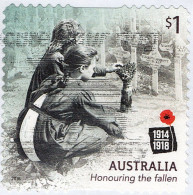 AUSTRALIA 2018 $1 Multicoloured, Centenary Of WWI 1918-Honoring The Fallen-Laying Of Flowers Die Cut Self Adhesive Used - Gebraucht