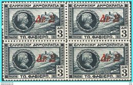 GREECE - GRECE - HELLAS 1932: 2drx / 3drx "Overprinted Admirals" Block / 4  From Set MNH** - Ongebruikt