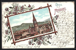 Passepartout-Lithographie Freiburg I. B., Ortsansicht Mit Münster  - Freiburg I. Br.