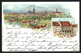 Lithographie Freiburg I. Br., Das Kaufhaus, Ortsansicht  - Freiburg I. Br.