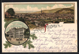 Lithographie Freiburg I. B., Höhere Mädchenschule, Totalansicht  - Freiburg I. Br.