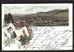 Lithographie Freiburg I. B., Markgräflerin, Hildathurm, Totalansicht  - Freiburg I. Br.