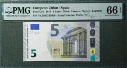 5 EURO SPAIN 2013 LAGARDE V015A1 VC SC FDS UNC. PMG 66 EPQ PERFECT - 5 Euro