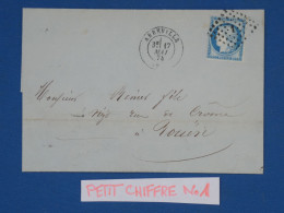 DP1 FRANCE LETTRE RR 1874 ABBEVILLE  N° 60 PC N° 1+ AFF. PLAISANT+++ - 1849-1876: Période Classique