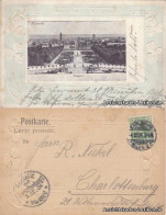 Karlsruhe Panorama (geprägte Jugenstil-Ornamente) 1904 Prägekarte - Karlsruhe