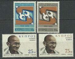 Cyprus 1969-70 Years, 4 Mint Stamps MNH (**) M. Gandhi - Unused Stamps