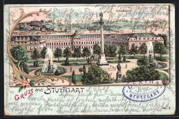 Lithographie Stuttgart, Schlossplatz  - Stuttgart