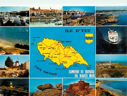 85 - Ile D'Yeu - Multivues - Carte Géographique - Bateaux - Flamme Postale De L'Ile D'Yeu - CPM - Voir Scans Recto-Verso - Ile D'Yeu