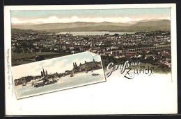 Lithographie Zürich, Ortspartie Mit Dampfer  - Autres & Non Classés