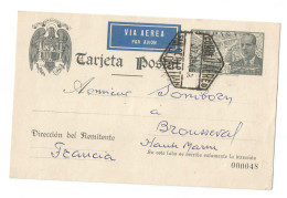 ESPAGNE RARE ENTIER POSTAL 17.04.1955 POSTE AERIENNE CORREO AERO 20 PTS Nr. 000048 POUR BROUSSEVAL HAUTE MARNE FRANCE - 1931-....