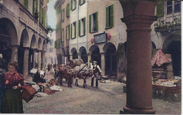 Lugano, Via Pessina, Scatto Animato, Carro Con Buoi, A Colori, Mercato,  Non Viaggiata - Lugano