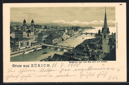 Lithographie Zürich, Aussicht Auf See Und Alpen  - Andere & Zonder Classificatie