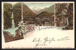 Lithographie Interlaken, Giessbach, Ortsansicht Mit Der Jungfrau, Trimmelbachfall  - Interlaken